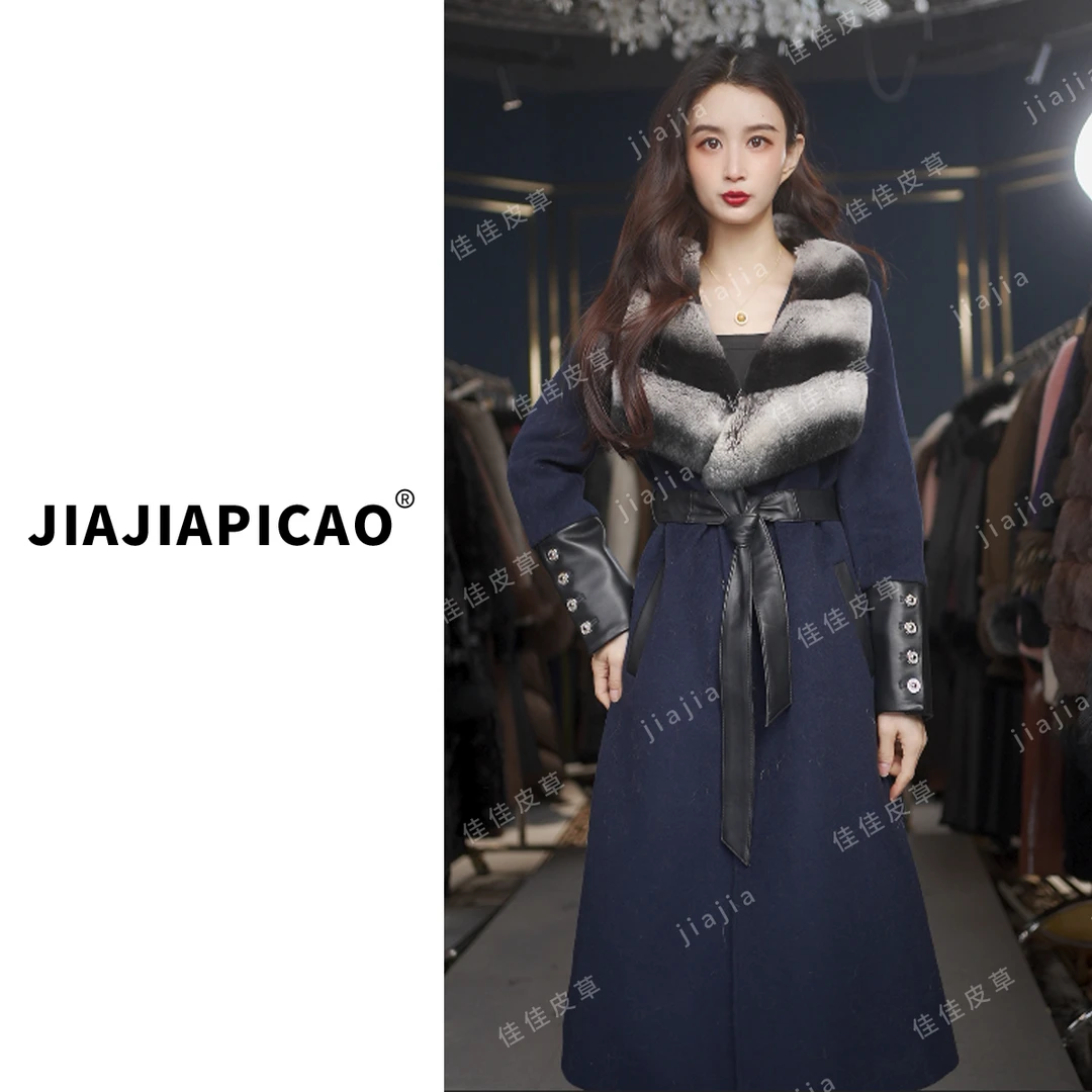 【yy】獭兔毛龙猫纹大毛领羊毛绵羊皮皮草外套/8022
