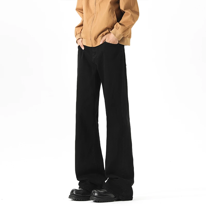 cleanfit黑色弯刀牛仔裤男款修身显瘦微喇裤高个子加长休闲直筒裤