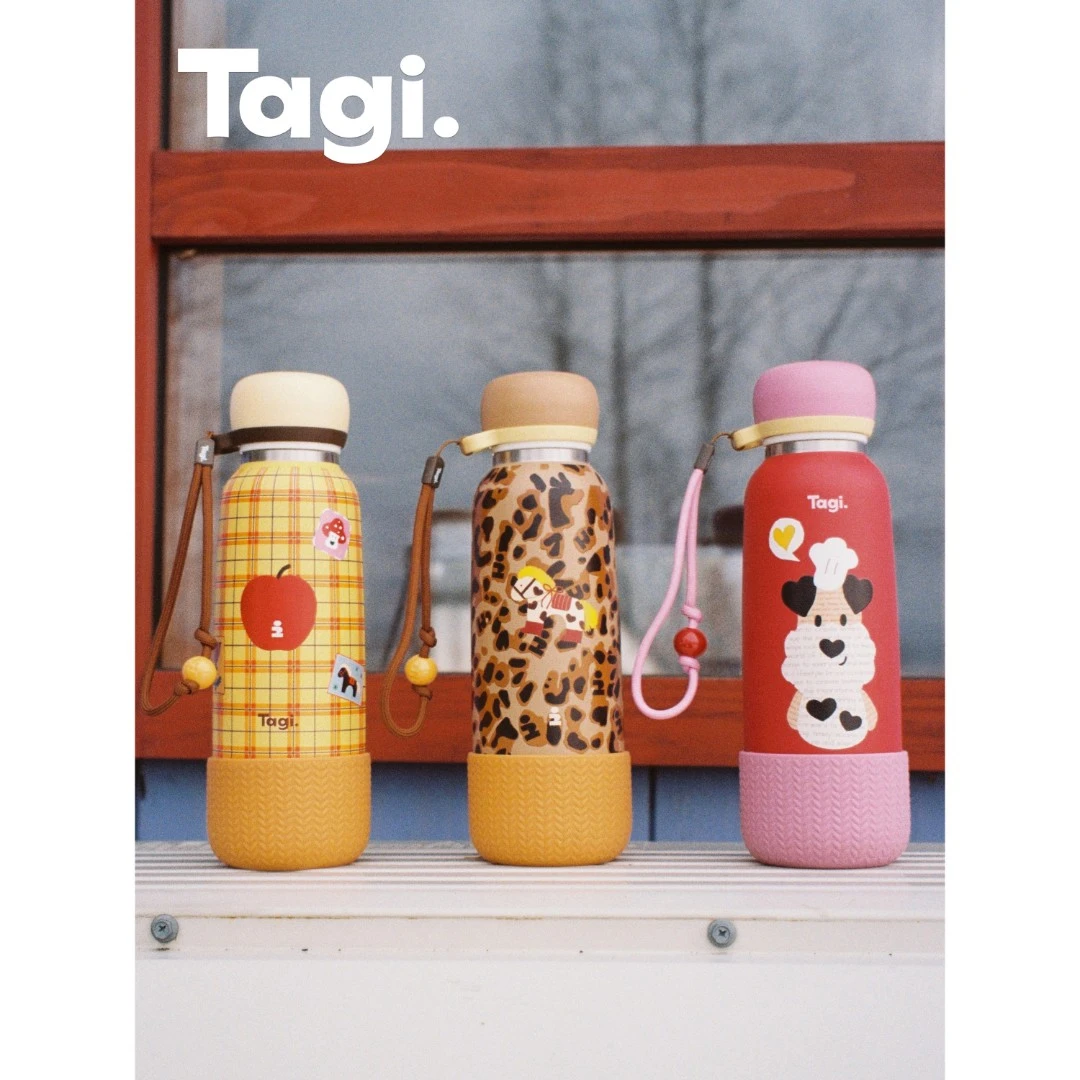 Tagi.《塔皮团圆》拼贴复古大容量吸管保温杯不锈钢吸管杯
