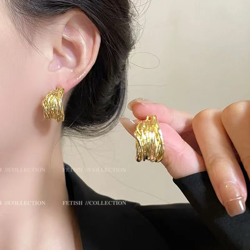 钛钢耳饰 缠绕c形金属耳钉女复古冷淡风耳环年新款潮耳饰S