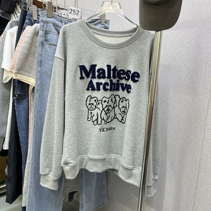 毛巾绣狗狗卫衣纯棉毛圈宽松女士工厂直供