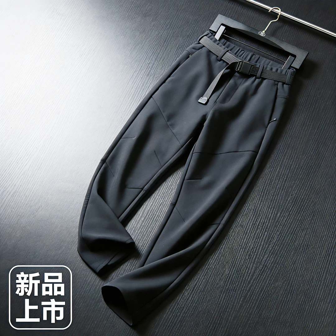 秋冬季户外加绒加厚防风软壳休闲裤男士纯色直筒商务潮流百搭