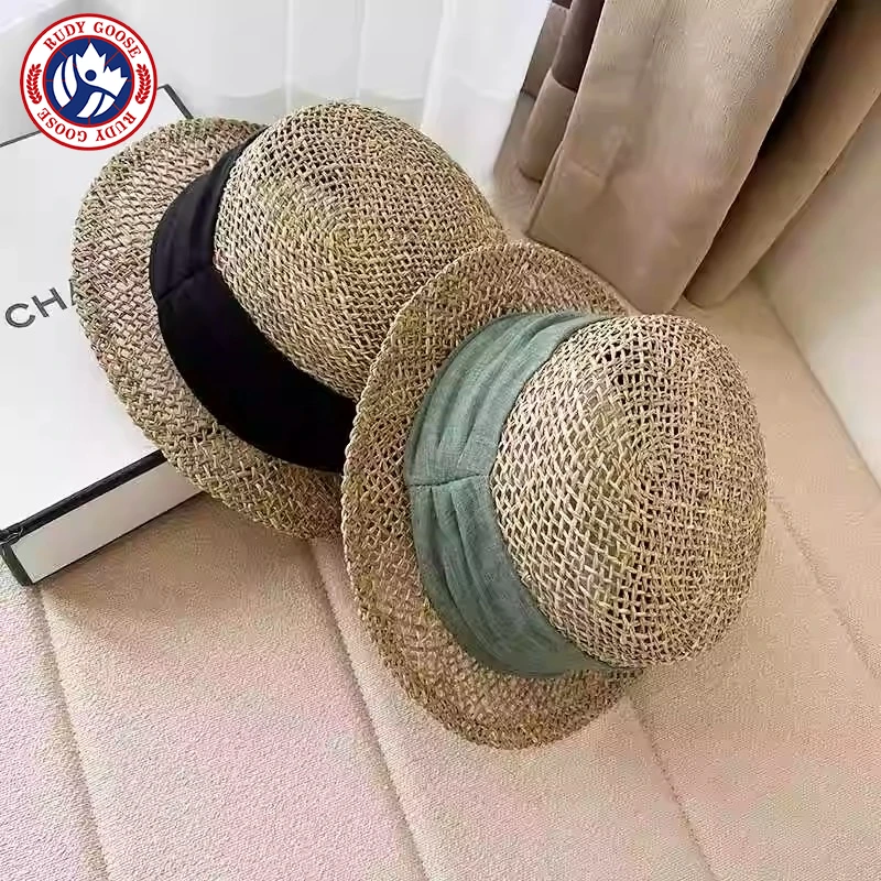 RUDY GOOSE法式复古平沿镂空草编礼帽女夏季小檐出游拍照平顶盆帽