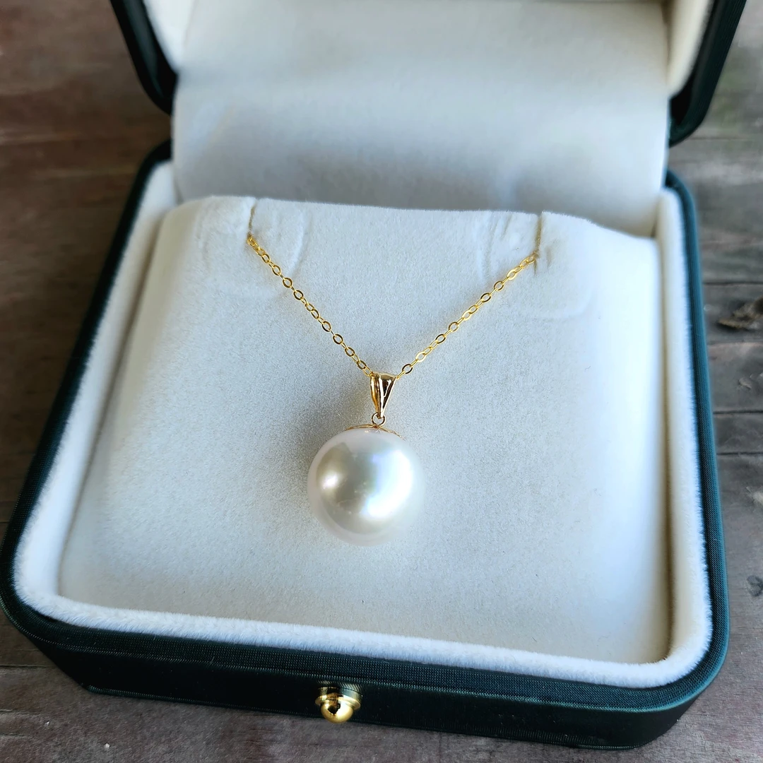 【龙爷爷】淡水珍珠吊坠14+mm18K金扣头气质白色轻奢时尚简约经典