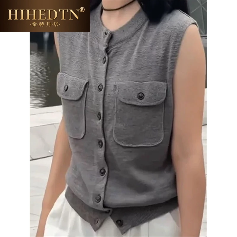 希赫丹塔无袖圆领马甲夏季薄款休闲时尚百搭简约修身显瘦针织上衣