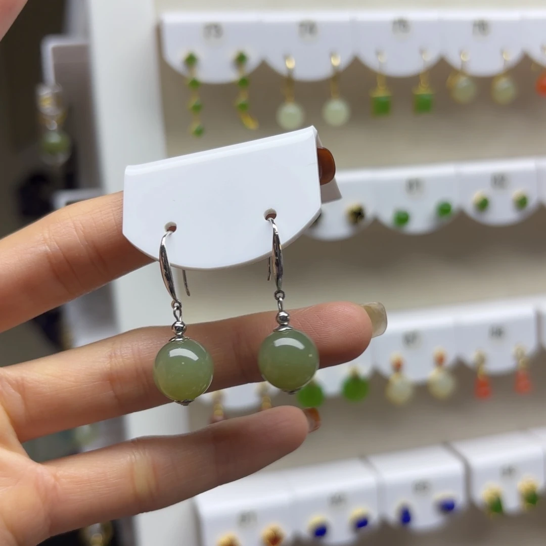 银S925镶嵌和田玉耳饰