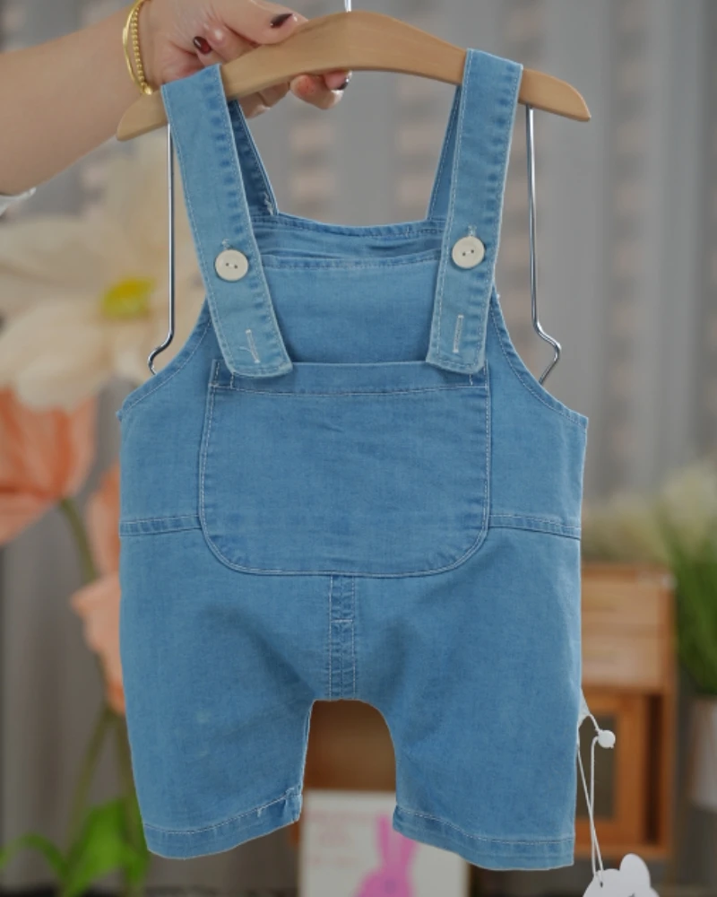 婴幼儿牛仔背带短裤薄款休闲男女宝宝洋气牛仔服背带裤夏款无袖