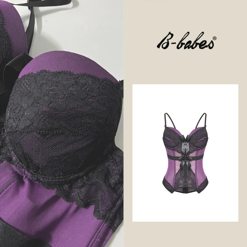 B-babes【视觉触摸】性感吊带辣妹蕾丝网纱鱼骨束腰显瘦气质内搭