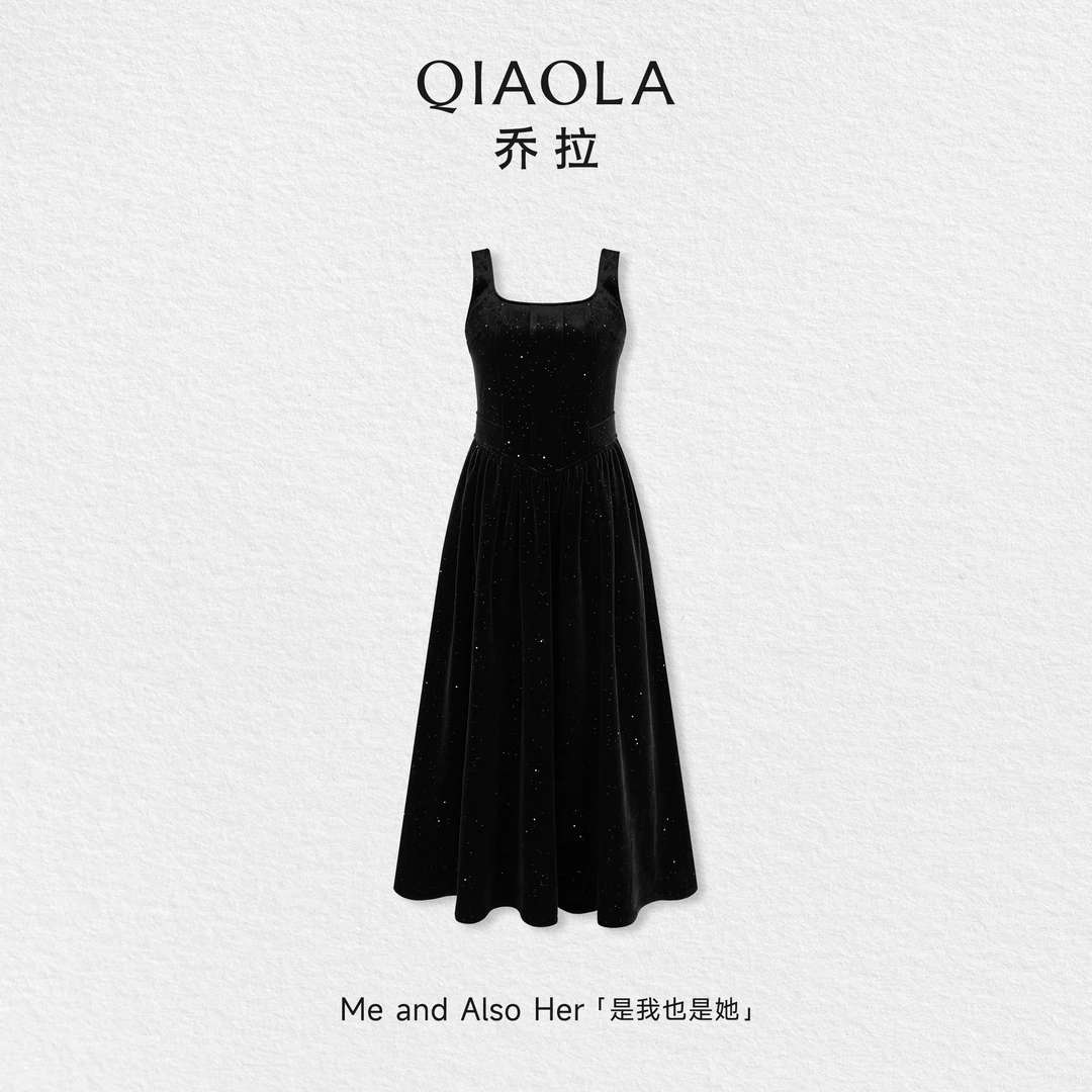 QIAOLA/乔拉【爱丽丝晚会】秋冬显瘦收腰百搭吊带连衣裙