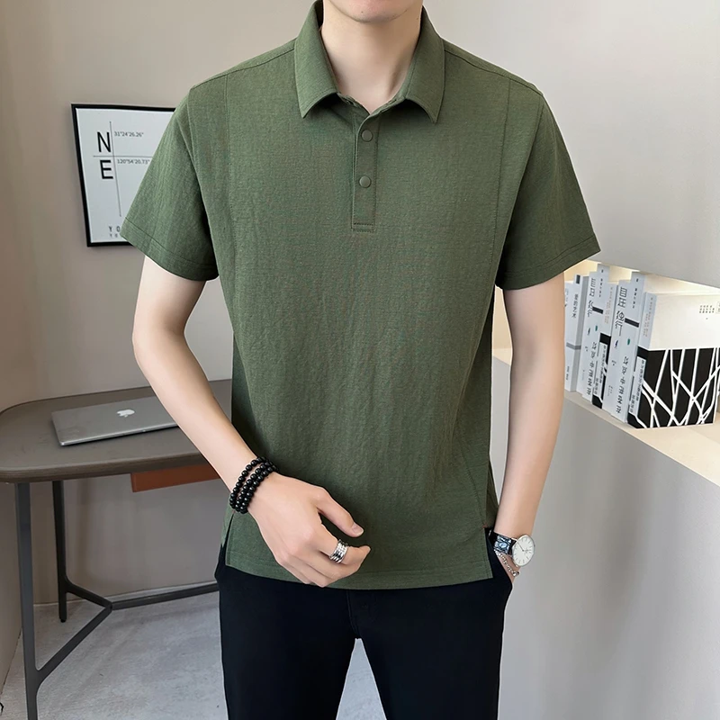 2025夏季短袖T恤男士休闲透气凉感棉麻半袖t恤男装时尚百搭款上衣