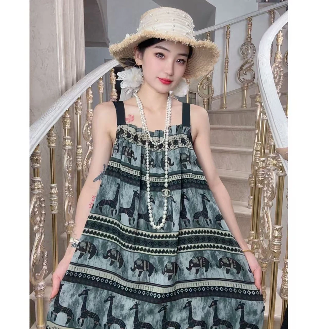 今喜专属【象与鹿蓝】春夏新款百搭时尚大码连衣裙碎花女装