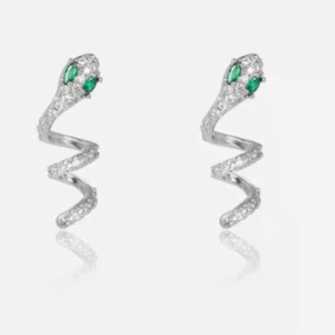 铜合金锆石耳饰 生肖蛇形精致轻奢风耳钉純银时尚气质耳饰小众高