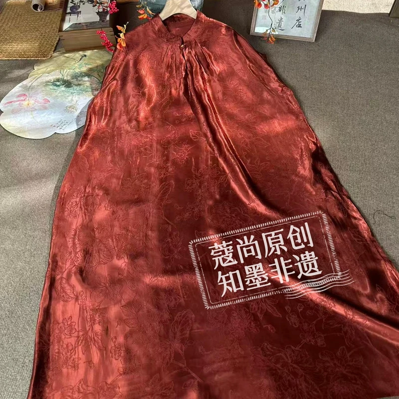 秋季新款新中式国风宽松显瘦褶皱立领提花气质袍子连衣裙