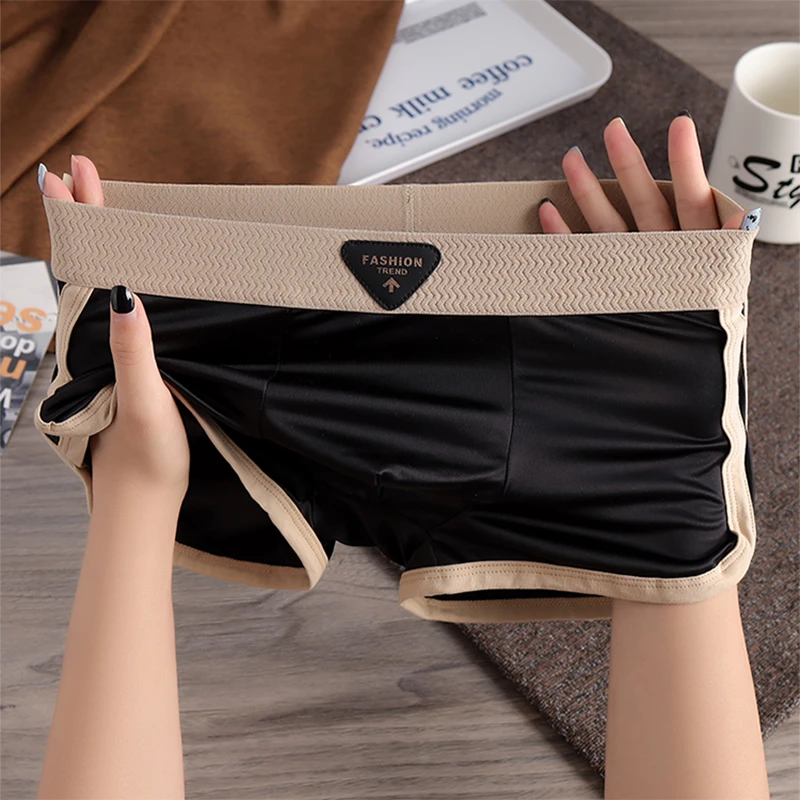 新款缎面冰丝男士内裤无痕丝滑男款平角裤舒适透气运动青年底裤