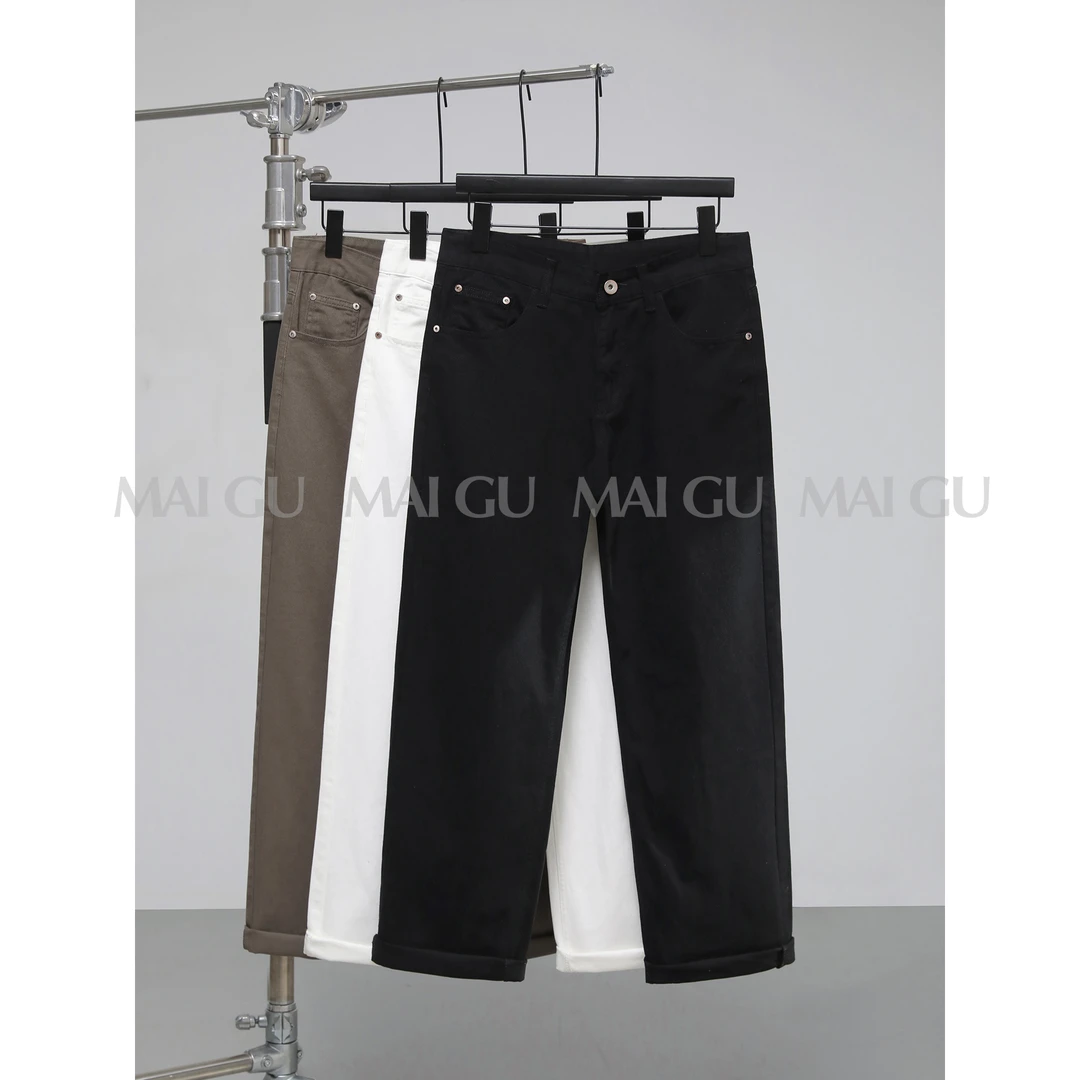 夏季高定时尚立体裁剪洗水纯棉牛仔裤宽松显瘦直筒长裤男