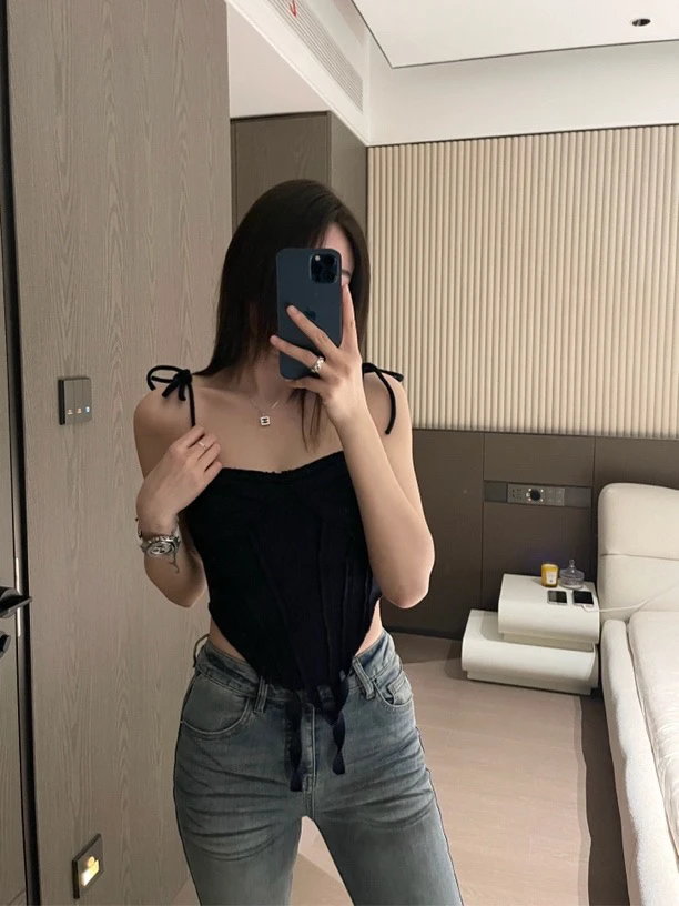 【ScRrrr】小众设计海军蓝系带小吊带