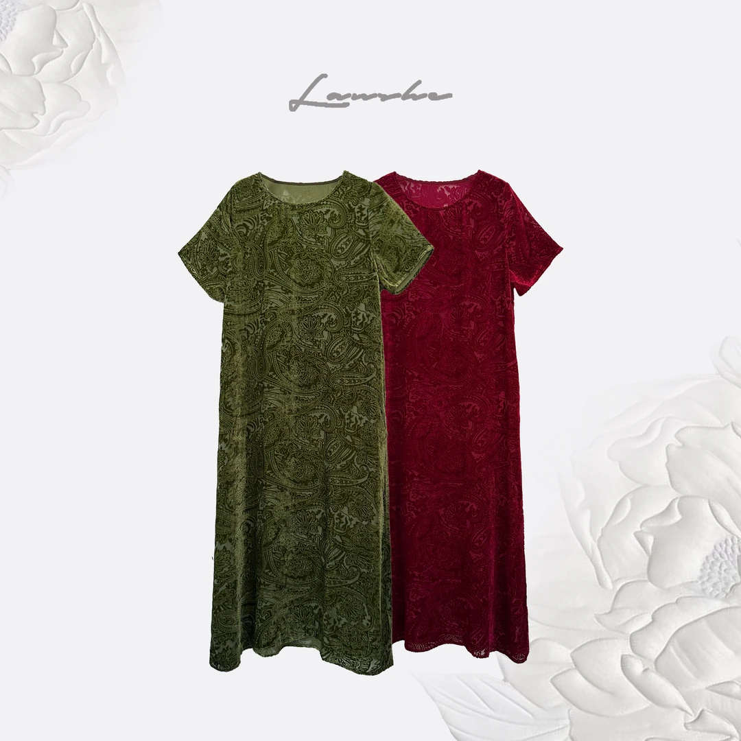 【含苞欲放】Lanshe阑舍·桑蚕丝丝绒浮雕连衣裙