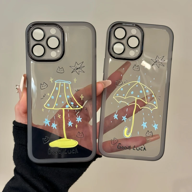 适用苹果16pro金属镜框15防摔个性手机壳华为mate70涂鸦雨伞红米k