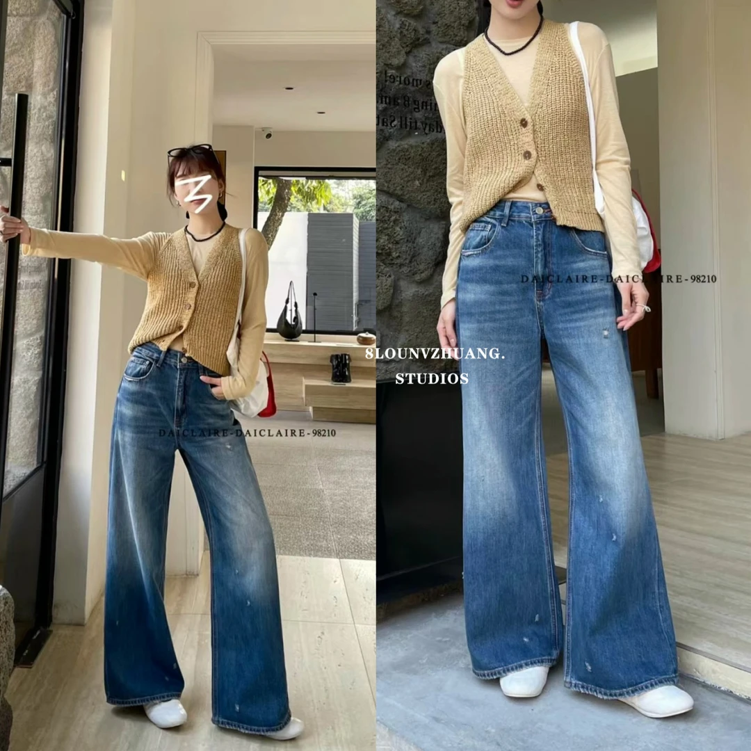 瘦小个子十分阔腿裤代嘉儿牛仔裤女2025春季新款98210无弹8楼女装