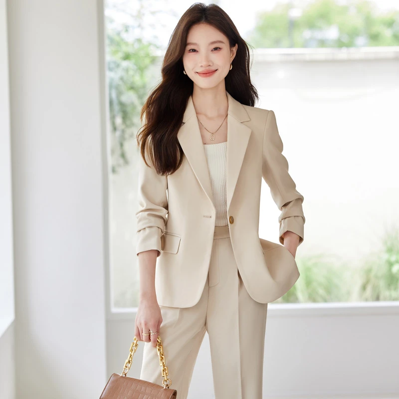 高端黑色西装外套女秋冬2025新款气质职业装西服套装阔腿裤工作服