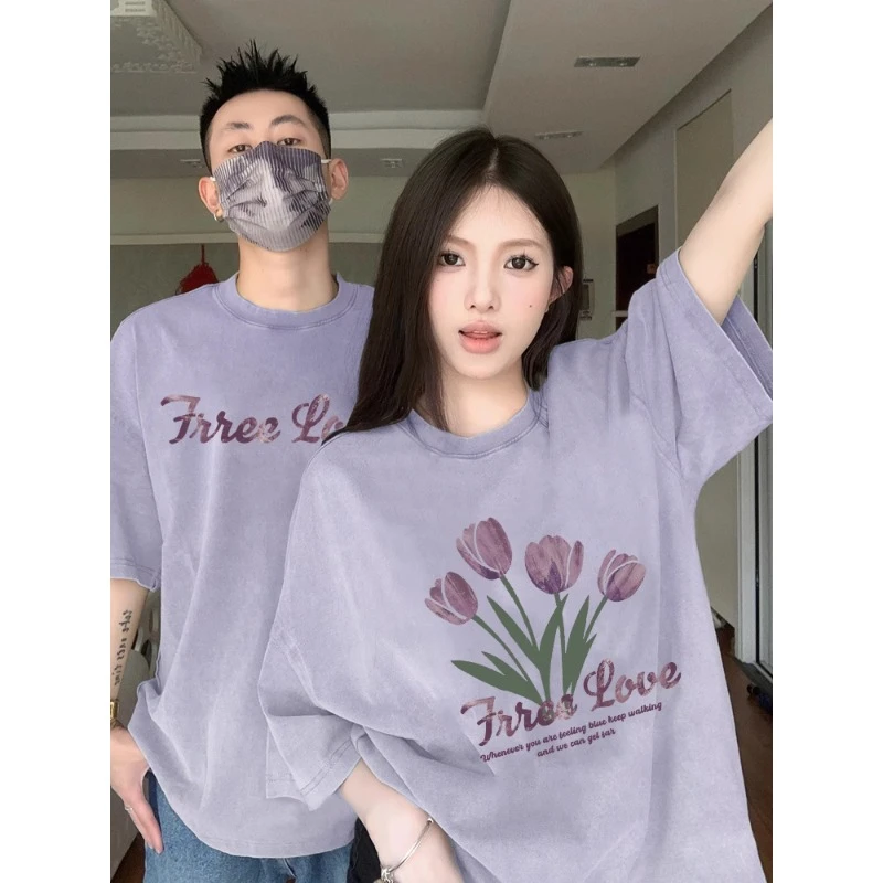 300斤大码不一样的情侣装T恤夏装小众2025新款高级感设计百搭短袖