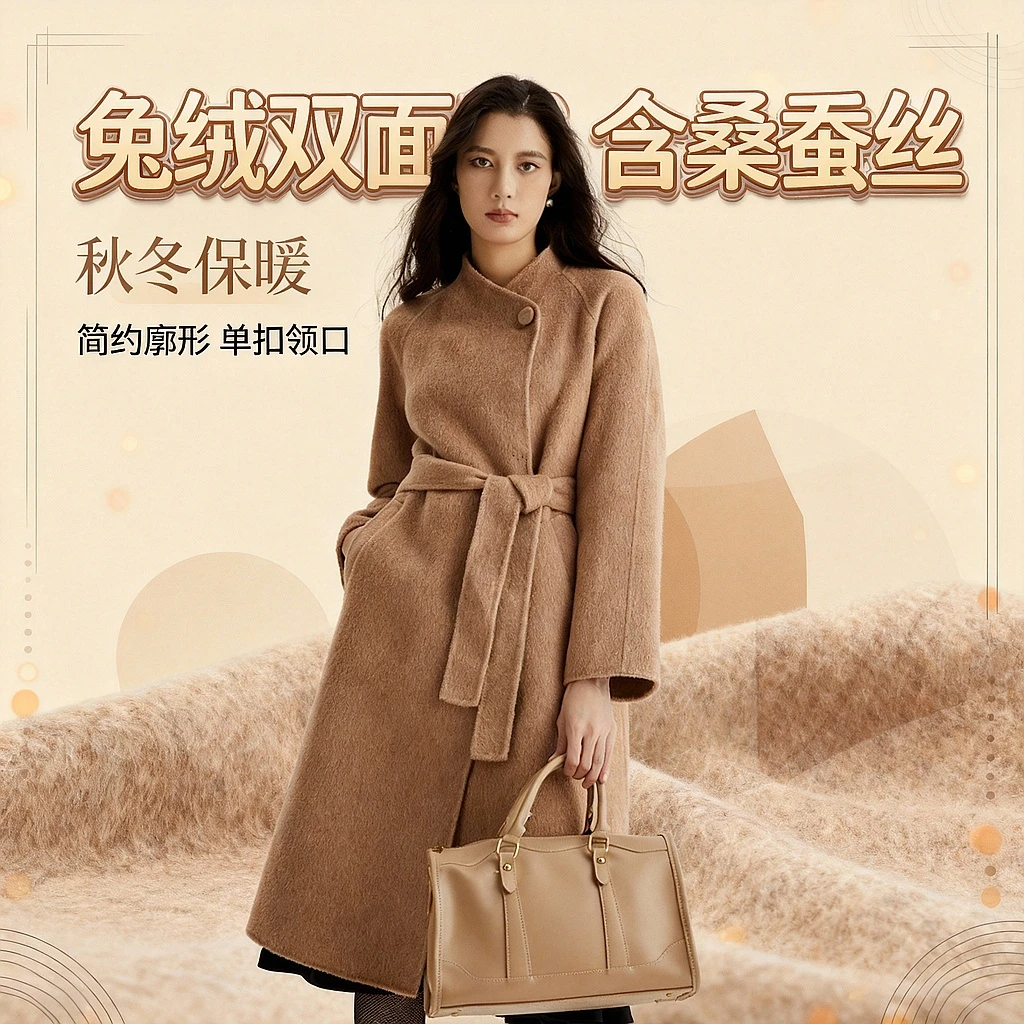 OBEG欧碧倩简约秋冬时尚气质设计师长款腰带大衣50464541