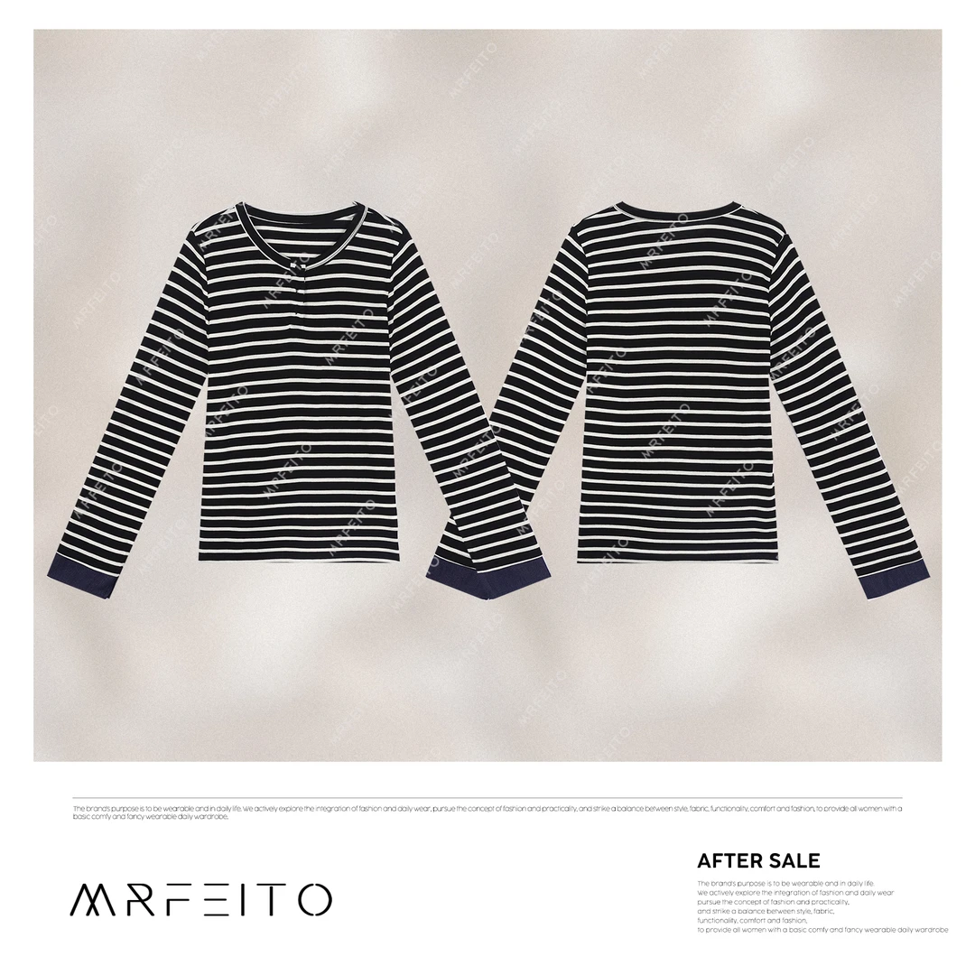 气质显瘦慵懒风撞色条纹女长袖针织衫H16M02C30999