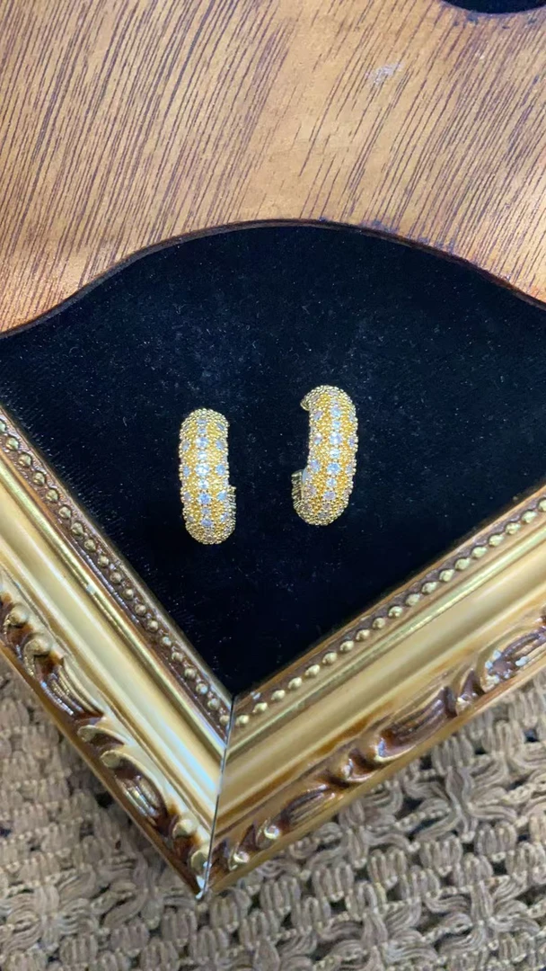 合金锆石耳饰 植物花卉女金色耳钉轻奢气质293