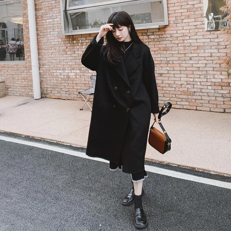 双面羊绒大衣女2025秋冬新款韩系简约高级感气质宽松加厚毛呢外套
