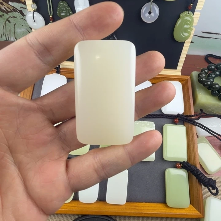 麻***石玉平安无事牌大35修长白面包