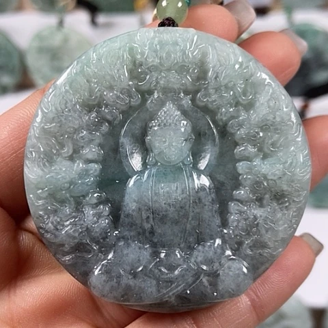 翡翠颈饰未镶嵌九龙大日如来两面工洒乌鸡料福利