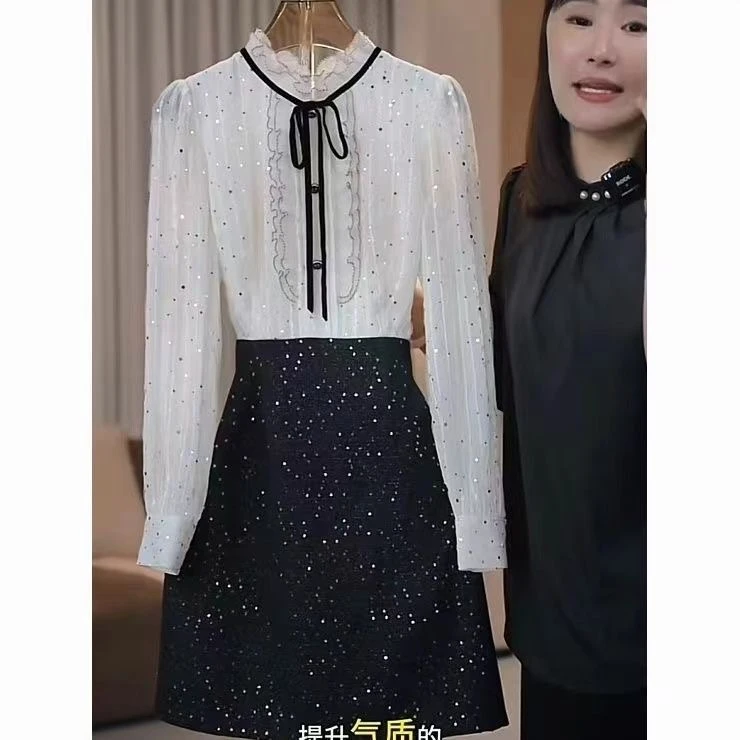 小香风名媛气质拼接连衣裙女2025春夏新款收腰显瘦短裙高级感女装