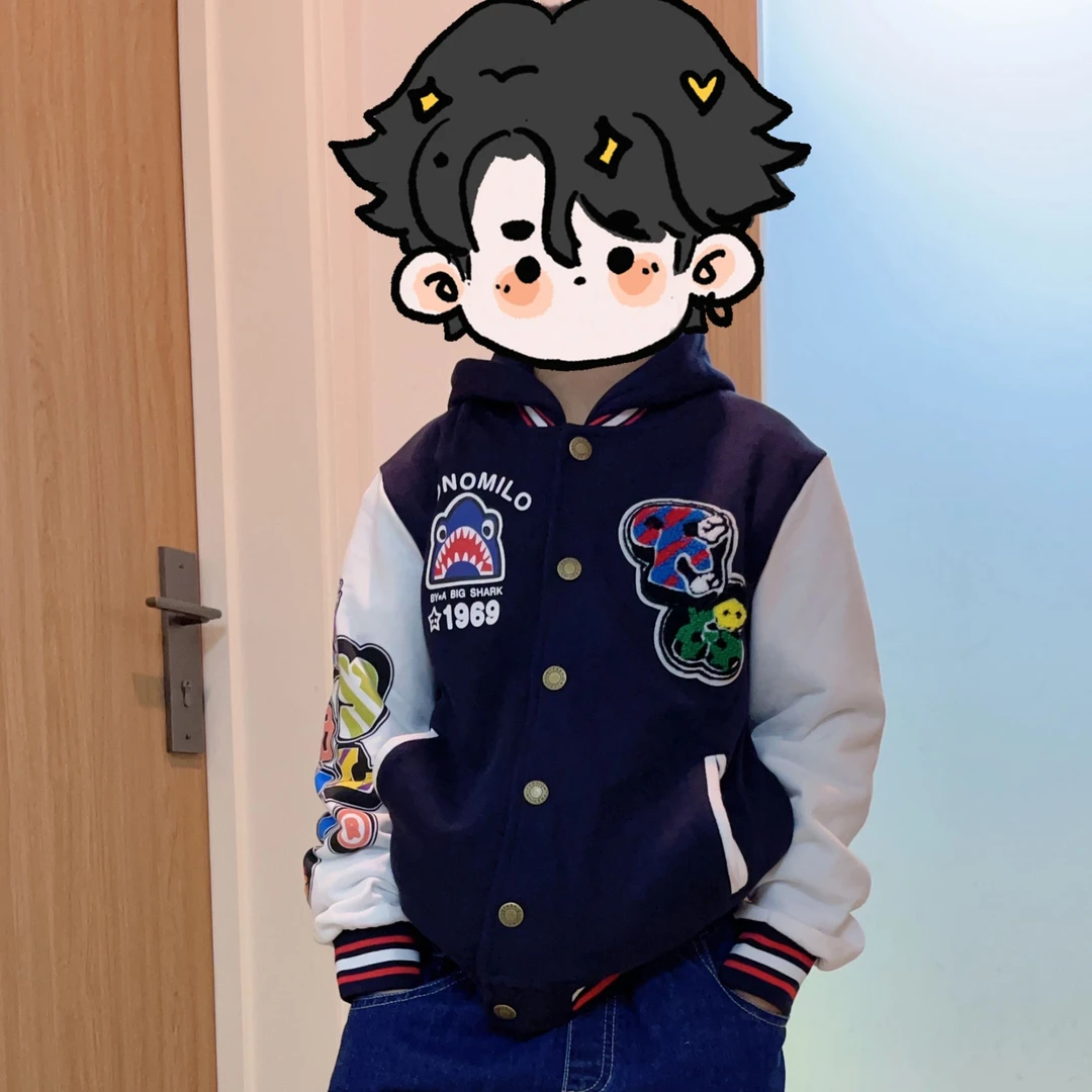 0110【毛巾贴布】春秋毛圈时尚儿童棒球服外套