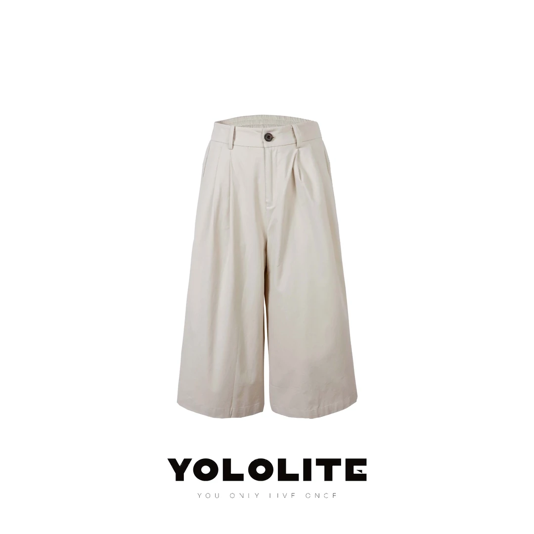 YOLOLITE【一枝夏】2886夏季新款简约阔腿高腰宽松慵懒风直筒休闲裤