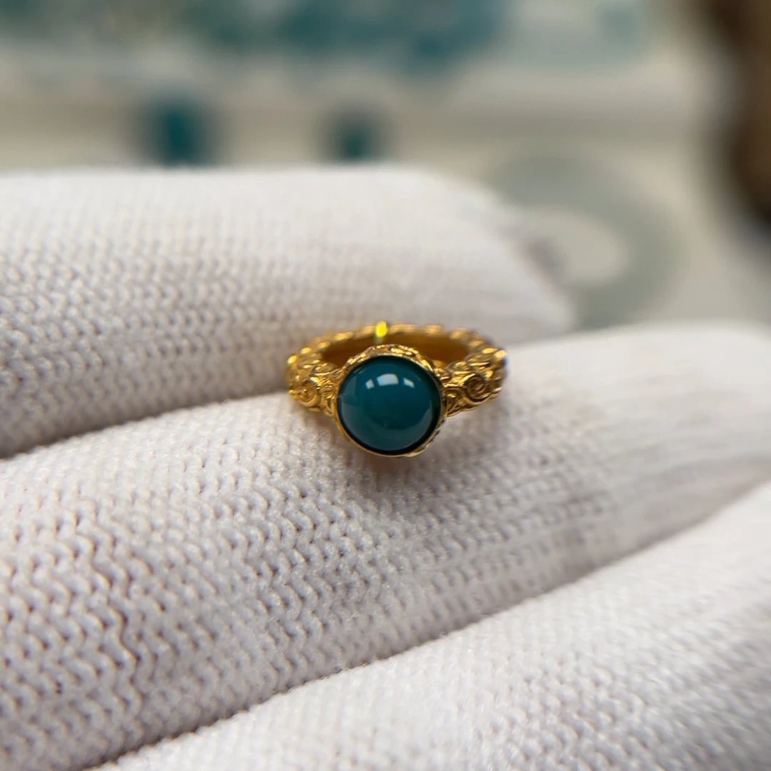 绿松石18K金镶嵌珠宝奇石卡环AA934