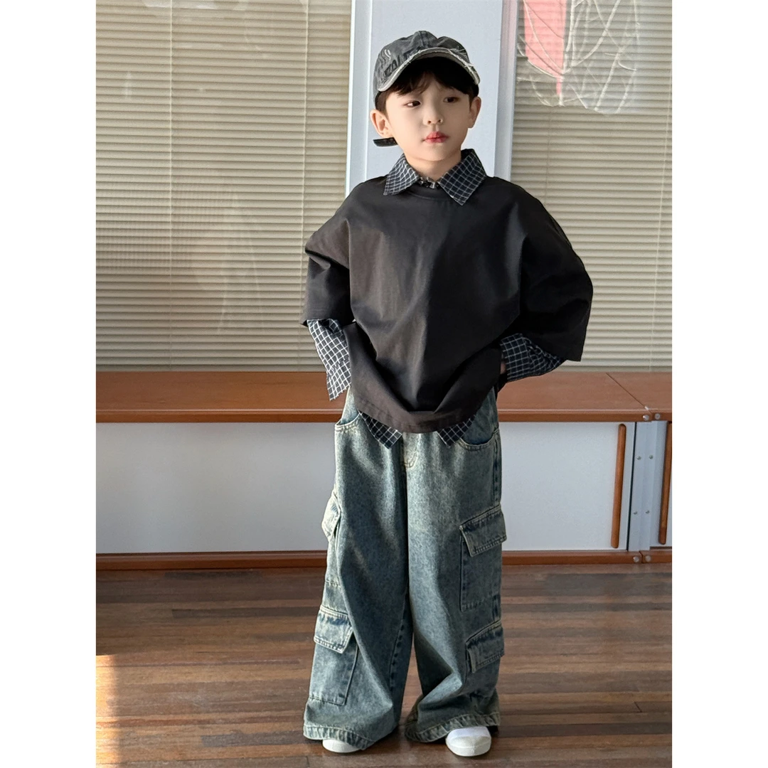 in 爱：nl25春季男童休闲简潮套装儿童韩版短袖衬衫两件套潮90563