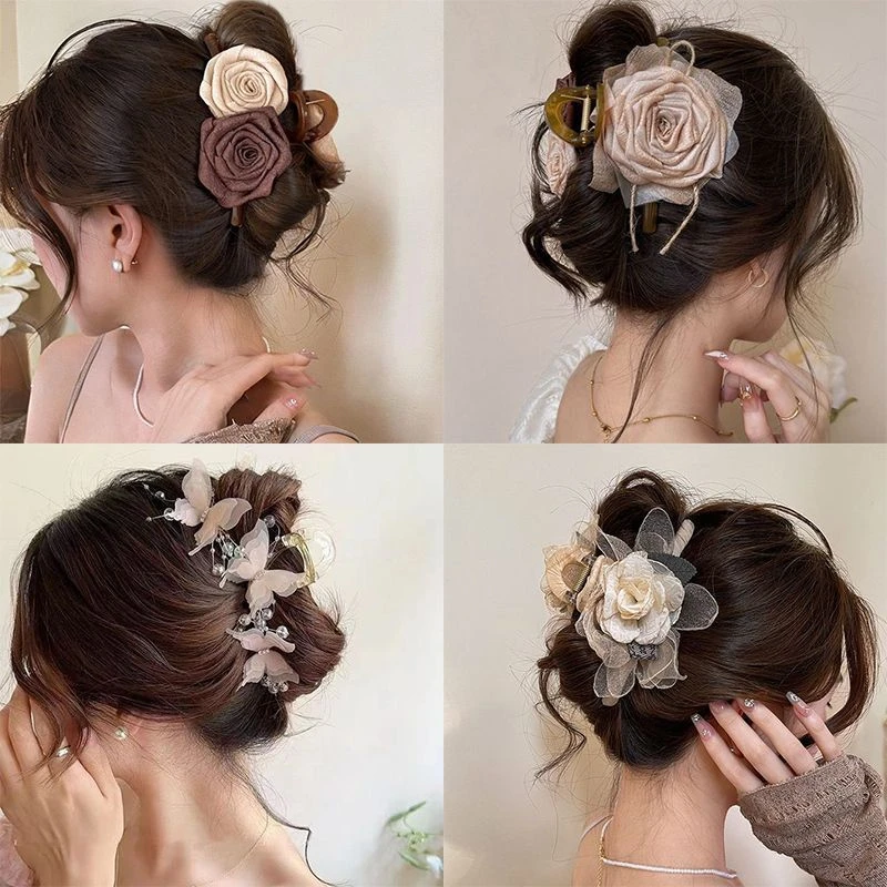 新疆包邮洋气抓夹女大号2024蕾丝高级感甜美发夹后脑勺盘发夹子头