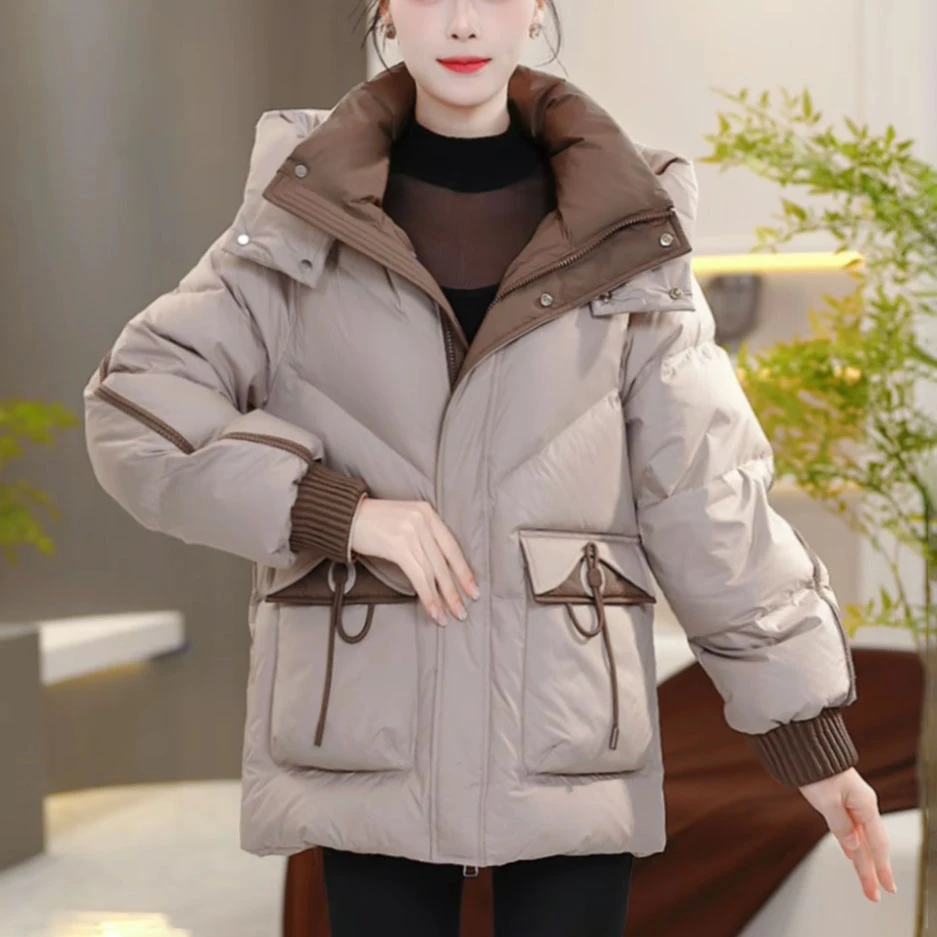 翻领连帽纯色气质保暖时尚加厚羽绒服新款宽松2025年冬季SJYH3762