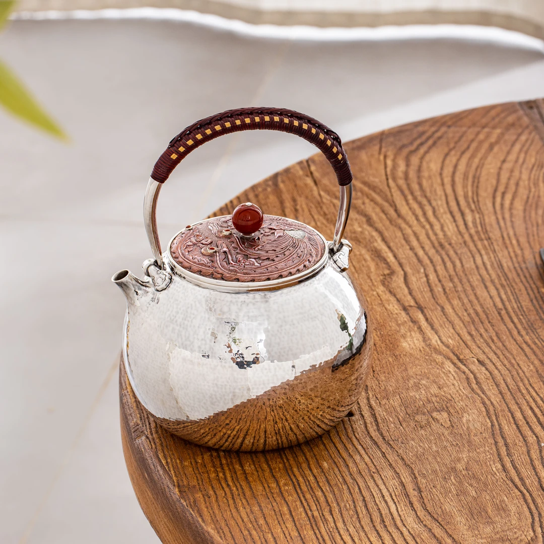 蜂鸟工坊 名匠优选 铜包银凤凰盖锤纹垫金片提梁大壶 MJYXA2086
