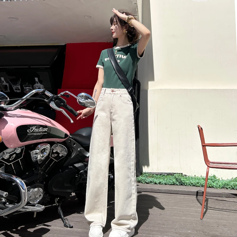 窄版直筒牛仔裤女2025年春季新款美式阔腿休闲百搭高腰显瘦长裤子