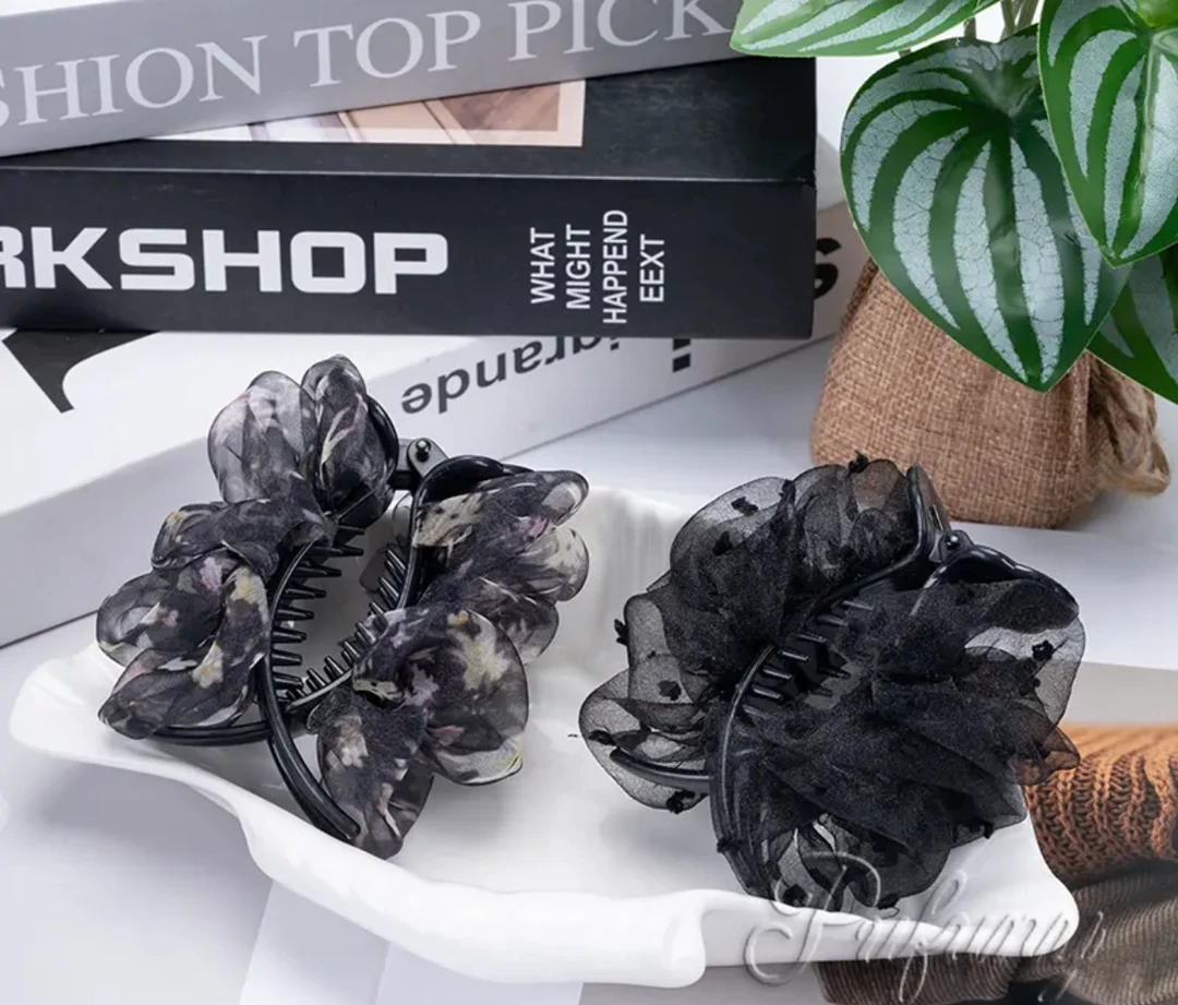 2025春季新款褶皱款气质百搭网纱款简约优雅丸子抓夹