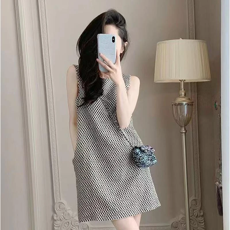 小香风上流社会格子爆款背心洋装女夏季洋气感气质短裙2025新款