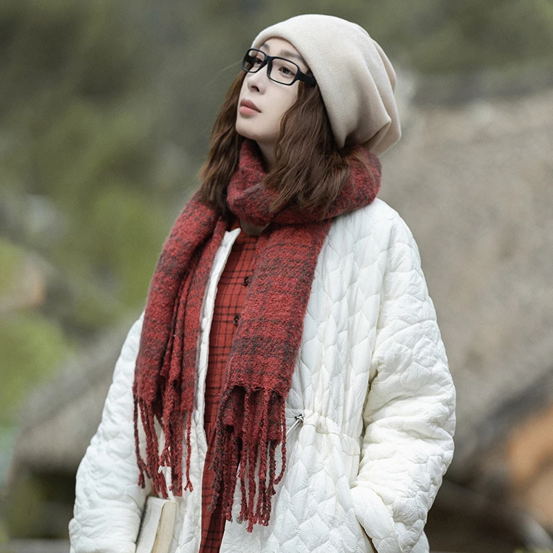 【日向晚】围巾女冬季韩版百搭仿羊绒保暖2024年新款浪漫格子披肩