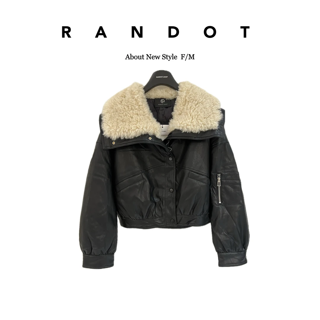 RΛNDOT•白鸭绒•原创设计师款颗粒毛大翻领羽绒机车PU皮外套H233