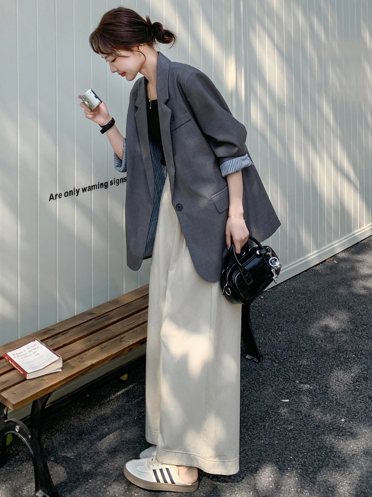 灰色西装外套女2025新款春秋今年流行爆款小个子休闲西服上衣