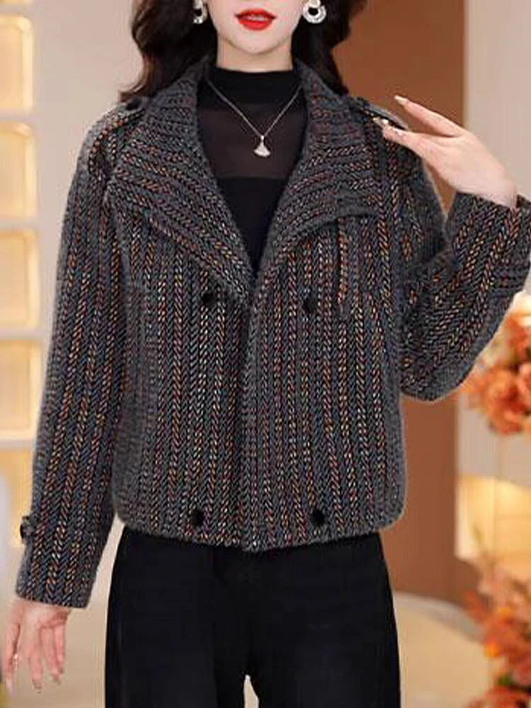 翻领立领女秋冬短外套气质短款短外套休闲小香风毛呢时尚