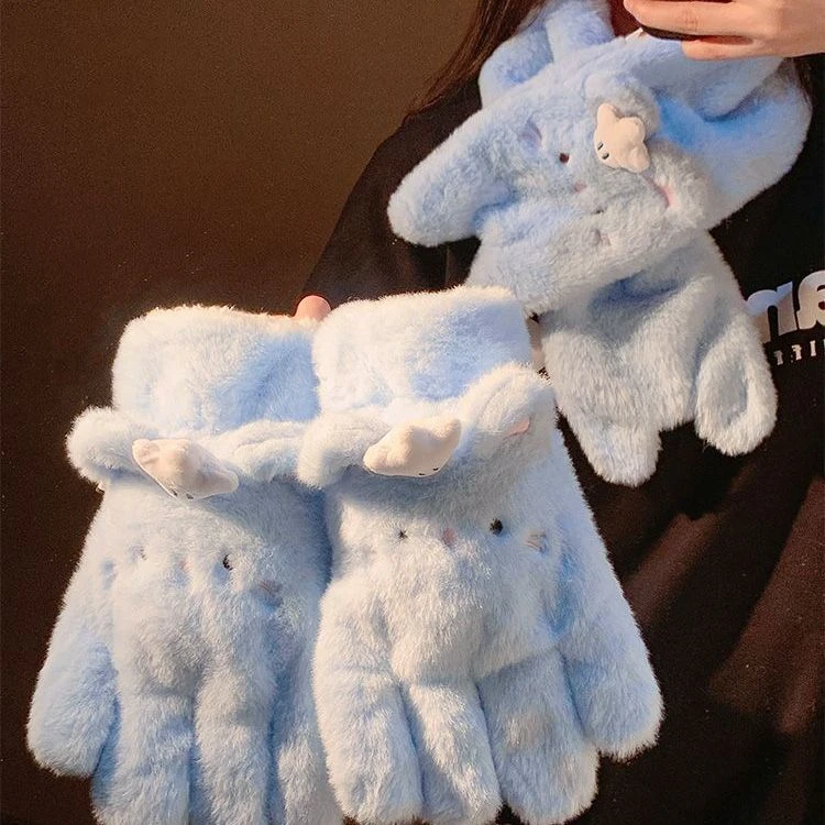 可爱毛绒翻盖半指手套女冬季加绒加厚防风骑车防寒氛围感保暖手套