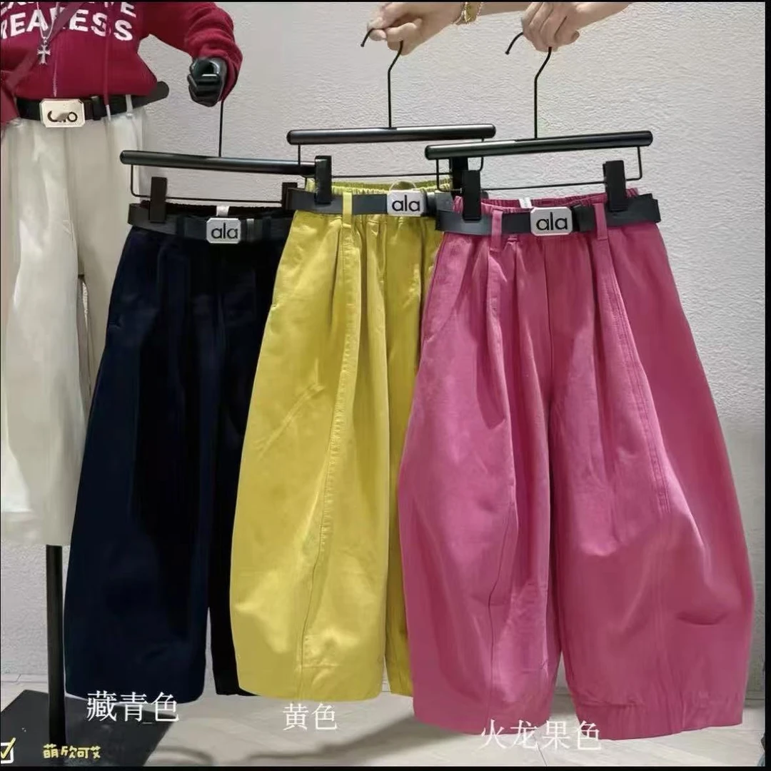 【100棉】女童纯棉裤子秋款牛仔棉2025新款多巴胺时尚百搭阔腿裤