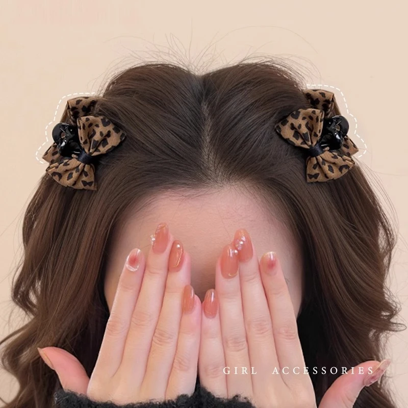 可爱豹纹蝴蝶结小抓夹女高级感新款公主头发夹侧边刘海夹发饰2024