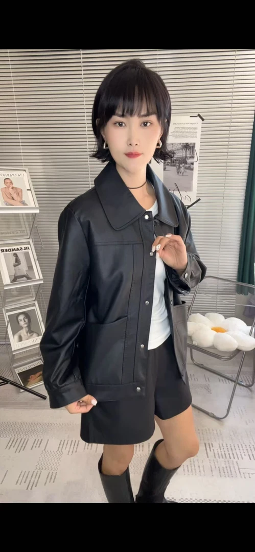 胖mm春秋2025新款水洗皮pu宽松翻领时尚休闲宽松百搭女外套